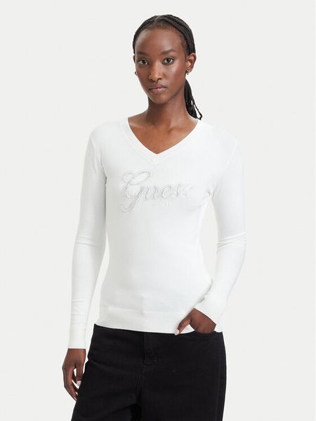 Guess Sweter W6YR29 Z0977 Kremowy Regular Fit. Białe swetry damskie Guess, xs, z aplikacjami, bez kołnierzyka, bez ramiączek, bez kaptura. Za 344.99 zł.