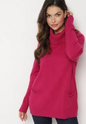 Fuksjowy Golf z Wiskozą Zdobiony Wsuwanymi Kieszonkami Viaela. Czerwone swetry damskie Born2be, l, z aplikacjami, z jeansu, eleganckie, bez kołnierzyka, plus size, bez ramiączek, długie, bez kaptura. Za 84.99 zł.