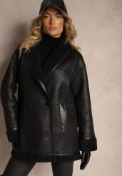 Czarna Marynarkowa Kurtka Biker z Futerkiem Typu Baranek Salethiel. Czarne kurtki damskie Renee, na jesień, m, bez wzorów, z futra, bez kaptura. Za 309.99 zł.