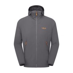 Kurtka softshellowa męska Rab Borealis Hoody z kapturem. Szare kurtki męskie RAB, m, bez wzorów, z softshellu, trekkingowe. Za 399.65 zł.