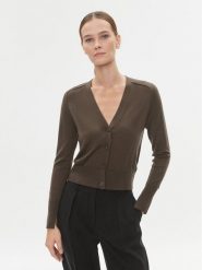 Calvin Klein Kardigan K20K205778 Brązowy Slim Fit. Brązowe kardigany damskie Calvin Klein, xxs, bez wzorów, z wełny. Za 379.99 zł.
