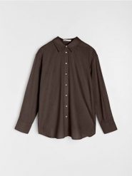 Koszula z domieszką lnu - brązowy. Brązowe koszule damskie Sinsay, l, bez wzorów, bez kołnierzyka, bez ramiączek. Za 39.99 zł.