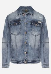 Granatowa Klasyczna Kurtka Jeansowa z Przetarciami Nilella. Niebieskie kurtki męskie Born2be, m, bez wzorów, z jeansu, klasyczne, bez kaptura. Za 49.99 zł.