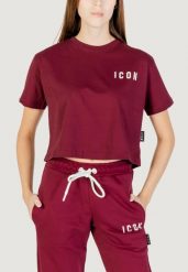 Koszulka crop top Kobieta ICON. Czerwone koszulki sportowe damskie ICON, l, bez wzorów, z bawełny, bez kołnierzyka, bez ramiączek. Za 183.10 zł.