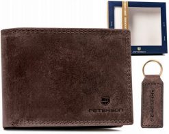 Zestaw prezentowy Peterson PTN SET-M-N003 brązowy. Brązowe portfele męskie Peterson, bez wzorów, z nubiku. Za 89.00 zł.