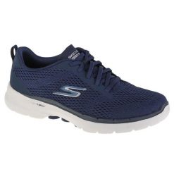 Buty do chodzenia damskie, Skechers Go Walk 6 - Bold Vision. Niebieskie obuwie sportowe damskie Skechers, bez wzorów, z materiału, trekkingowe. Za 390.00 zł.