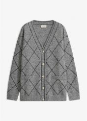 Długi sweter rozpinany, z połyskiem. Szare kardigany damskie bonprix, bez wzorów, długie. Za 169.99 zł.
