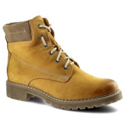 Botki damskie Pollonus, ze skóry naturalnej i sznurowane, żółte, 5-0739-013. Żółte botki damskie Pollonus, z nubiku, eleganckie, bez obcasa, bez zapięcia. Za 229.00 zł.