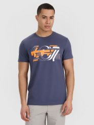 4F T-shirt regular z nadrukiem męski - szary M. Szare koszulki sportowe męskie 4f, m, bez wzorów, z bawełny, klasyczne, bez kołnierzyka. W wyprzedaży za 39.99 zł.