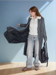 Długi płaszcz w jodełkę - szary. Szare płaszcze damskie Sinsay, l, bez wzorów, długie, bez kaptura. Za 139.99 zł.