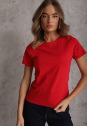 Czerwony T-shirt z Bawełny z Okrągłym Dekoltem Nedima. Czerwone bluzki damskie Renee, m, bez wzorów, z bawełny, klasyczne, bez kołnierzyka, bez ramiączek. Za 39.99 zł.