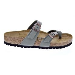 Klapki damskie Birkenstock Mayari. Szare klapki damskie Birkenstock, bez wzorów, z materiału, eleganckie, bez obcasa. Za 697.00 zł.