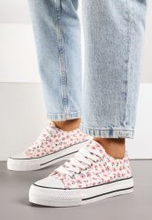 Różowe Casualowe Trampki w Kwiatki Foleriella. Czerwone obuwie sportowe damskie Renee, bez wzorów, z jeansu, eleganckie, bez zapięcia. Za 44.99 zł.