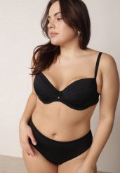 Czarne Bikini z Marszczonym Biustonoszem i Majtkami z Wysokim Stanem Aereida. Czarne bikini damskie Born2be, na lato, plus size, bez wzorów, plus size. Za 89.99 zł.