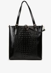 Czarna Duża Torebka Shopper na Ramię Jelis. Czarne torby na ramię damskie Born2be, z aplikacjami, na ramię, duże, z tłoczeniem, bez dodatków. Za 149.99 zł.