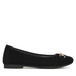 Baleriny Remonte. Czarne baleriny damskie Remonte, bez wzorów, bez obcasa. Za 221.99 zł.