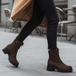 Botki damskie Armodo, filc w środku z zapięciem na suwak i na wygodnym klocku, brązowe, 3264A-W. Brązowe kozaki damskie Armodo, z jeansu, bez obcasa, na obcasie. Za 450.99 zł.