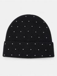 Prążkowana czapka beanie z ozdobną aplikacją cyrkonii - czarny. Czarne czapki i kapelusze damskie Sinsay, z aplikacjami, prążkowane. Za 19.99 zł.