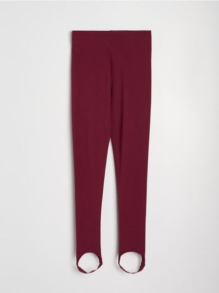 Legginsy z gumką pod stopą - bordowy. Czerwone legginsy damskie Sinsay, l, bez wzorów. Za 39.99 zł.