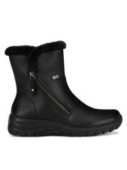 Rieker Botki Z7181-00 Czarny. Czarne botki damskie Rieker, ze skóry, bez obcasa, na płaskiej podeszwie, bez zapięcia. Za 429.99 zł.