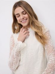 Bluzka z haftem - złamana biel. Bluzki damskie Reserved, l, bez wzorów, z tkaniny, bez kołnierzyka, bez ramiączek. Za 139.99 zł.