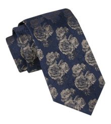 Męski Krawat - Alties - Beżowe Róże na Granatowym Tle. Niebieskie krawaty i muchy Alties, bez wzorów, z tkaniny, eleganckie. Za 49.00 zł.