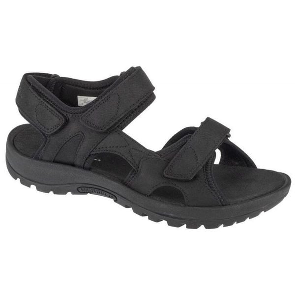 Skórzane Sandały Męskie Sandspur 2. Czarne sandały męskie Merrell, z gumy, z otwartym noskiem, bez zapięcia. Za 497.99 zł.