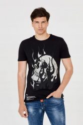 PHILIPP PLEIN Męski t-shirt z czaszką w płomieniach, Rozmiar XXL. Czarne t-shirty męskie Philipp Plein, m, bez wzorów, bez kołnierzyka. W wyprzedaży za 760.99 zł.
