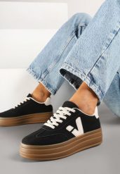 Czarne Sneakersy na Kauczukowej Podeszwie Ellirielle. Czarne obuwie sportowe damskie Renee, bez wzorów, z jeansu. Za 79.99 zł.