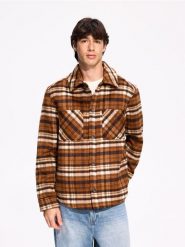 Koszula regular fit z domieszką wełny - brązowy. Brązowe koszule męskie Reserved, l, bez wzorów, z dzianiny, bez kołnierzyka, bez ramiączek. Za 179.99 zł.