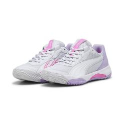 Damskie buty do padla NOVA Court PUMA Silver Mist White Vivid Violet Gray Purple. Białe obuwie sportowe damskie Puma, bez wzorów. Za 327.30 zł.