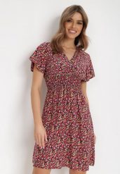 Granatowa Sukienka Aesampos. Niebieskie sukienki damskie Born2be, na lato, l, bez wzorów, bez kołnierzyka, bez ramiączek, mini, kopertowe. Za 49.99 zł.