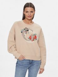 Guess Bluza W4RQ11 K9Z21 Beżowy Regular Fit. Brązowe bluzy damskie Guess, s, z aplikacjami, z syntetyku, bez kaptura. Za 329.99 zł.