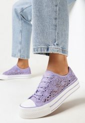 Fioletowe Ażurowe Trampki Przed Kostkę Russi. Fioletowe trampki i tenisówki damskie Born2be, w ażurowe wzory, z jeansu, przed kostkę, bez zapięcia. Za 79.99 zł.