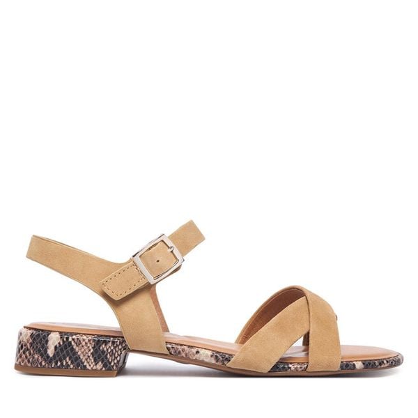 Sandały Tamaris. Brązowe sandały damskie Tamaris, bez wzorów, bez obcasa, na słupku, bez zapięcia. Za 229.99 zł.