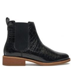 Sztyblety Clarks. Czarne botki damskie Clarks, bez obcasa, na płaskiej podeszwie, bez zapięcia. Za 369.99 zł.