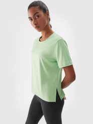 4F Koszulka treningowa oversize szybkoschnąca damska - zielona XS. Zielone koszulki sportowe damskie 4f, xs, bez wzorów, z dzianiny, bez kołnierzyka, bez ramiączek, na fitness i siłownię. W wyprzedaży za 59.99 zł.