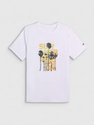 4F T-shirt oversize z nadrukiem męski - biały M. Białe koszulki sportowe męskie 4f, m, bez wzorów, z bawełny, bez kołnierzyka, bez ramiączek. Za 69.99 zł.