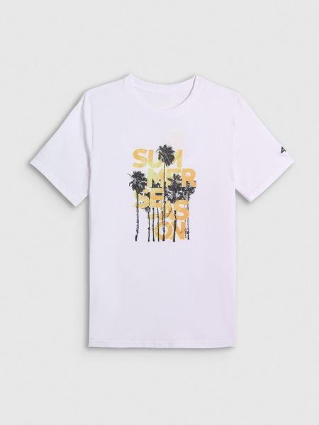 4F T-shirt regular z nadrukiem męski - biały M. Białe koszulki sportowe męskie 4f, m, bez wzorów, z bawełny, klasyczne, bez kołnierzyka. W wyprzedaży za 39.99 zł.