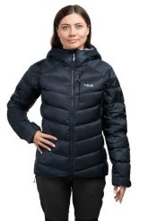 Kurtka trekkingowa puchowa damska Glaceon Pro Women. Szare kurtki damskie RAB, na zimę, m, bez wzorów, z materiału, z kapturem. Za 1,093.50 zł.