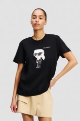 KARL LAGERFELD Czarny t-shirt damski Ikon Aquarelle K, Rozmiar M. Czarne t-shirty damskie KARL LAGERFELD, l, bez wzorów, bez kołnierzyka. W wyprzedaży za 331.99 zł.