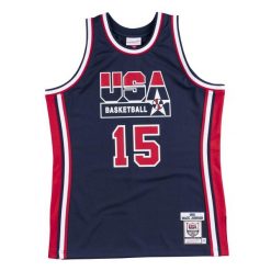 Autentyczny strój Team USA Magic Johnson. Niebieskie koszulki sportowe męskie Mitchell & Ness, bez wzorów, bez kołnierzyka, bez ramiączek, do koszykówki. Za 1,194.50 zł.