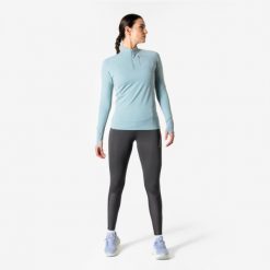 Legginsy do biegania w terenie damskie Kiprun. Szare legginsy damskie KIPRUN, l, bez wzorów, z materiału, z podwyższonym stanem, długie, do biegania. Za 149.99 zł.