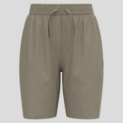 Spodenki damskie Odlo ESSENTIAL Short. Brązowe szorty damskie Odlo, bez wzorów, z materiału. Za 299.99 zł.