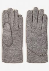 Szare Rękawiczki z Dzianiny Zdobione Eleganckim Guzikiem Senellia. Szare rękawiczki damskie Born2be, na zimę, z aplikacjami, z dzianiny, biznesowe. Za 9.99 zł.