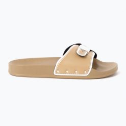 Klapki damskie Scholl Pescura Moon Pu Sp. Brązowe klapki damskie Scholl, bez wzorów, z elastanu, eleganckie, bez obcasa. Za 219.99 zł.