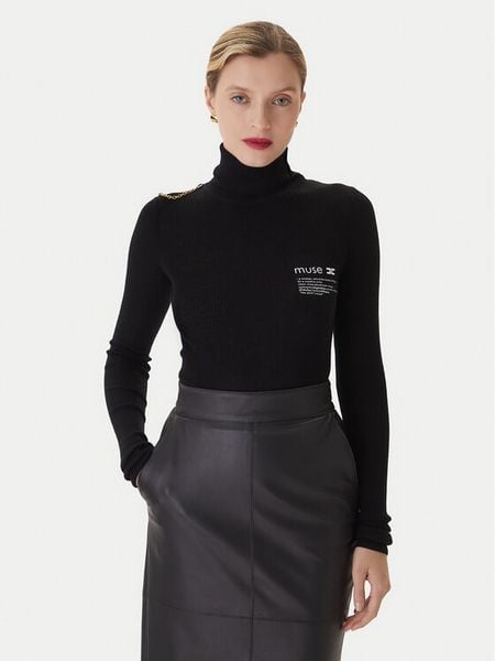 Elisabetta Franchi Golf MK-43B-57E2-V320 Czarny Regular Fit. Czarne swetry damskie Elisabetta Franchi, bez wzorów, z wełny, bez kołnierzyka, bez ramiączek, bez kaptura. Za 1,219.54 zł.