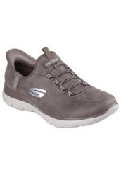 Buty SKECHERS SUMMITS-UNKNOWN TRAI SLIP-INS Brązowy. Brązowe trampki i tenisówki damskie Skechers, bez wzorów, z materiału, bez zapięcia. Za 340.99 zł.