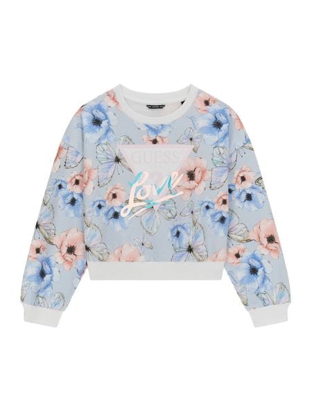 Guess Bluza J6RQ04 KA6R4 Błękitny Regular Fit. Niebieskie bluzy dla dziewczynek Guess, z aplikacjami, z bawełny, bez ramiączek, bez kaptura. Za 219.99 zł.