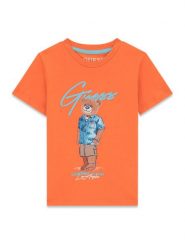 Guess T-Shirt N6GI04 K8HM4 Pomarańczowy Regular Fit. Brązowe t-shirty dla chłopców Guess, z aplikacjami, z bawełny, bez ramiączek. Za 99.99 zł.